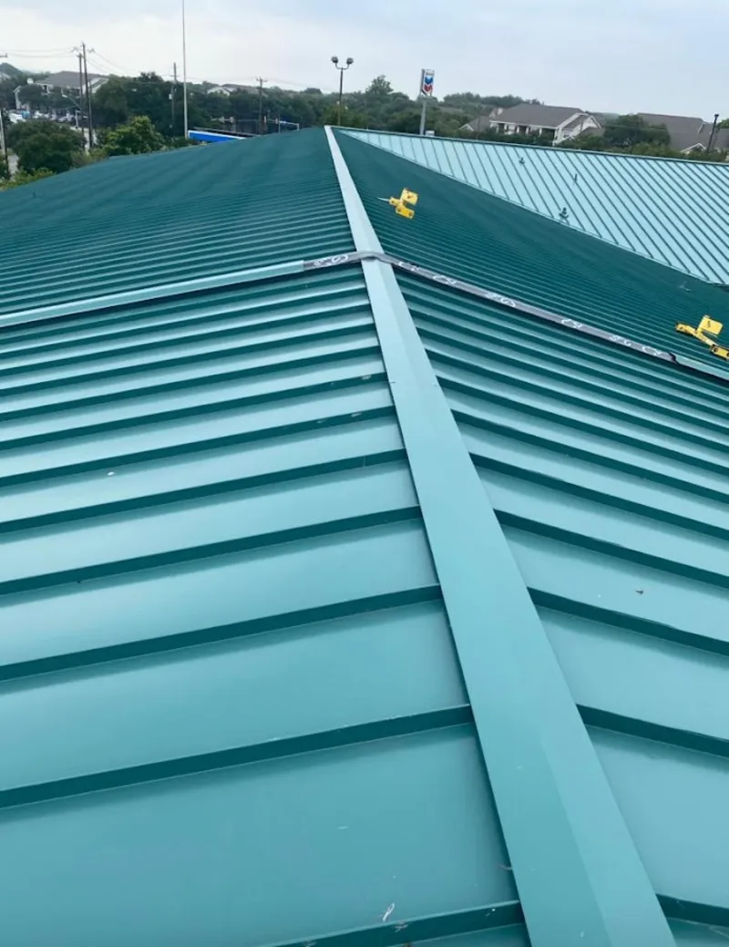 Green commercial metal roof ridge and valley for Metal Roof Repair in Antioch